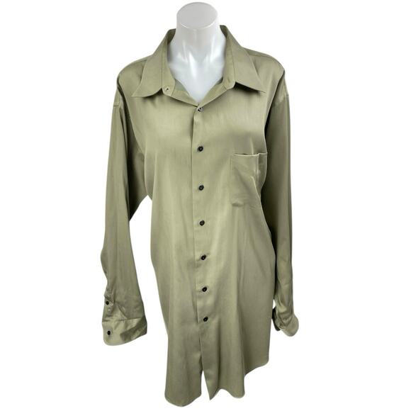 Geoffrey Beene Green Satin Long Sleeve Collared Button Down Midi Shirt Dress M - Picture 1 of 5